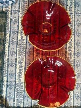 Vietri Red Gold-Rim Ceramic Bowls - Set of 2